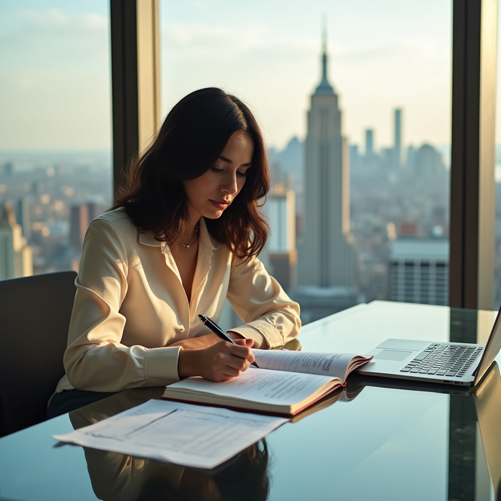 Profesional redactando notas de seguimiento tras una reunión de ventas